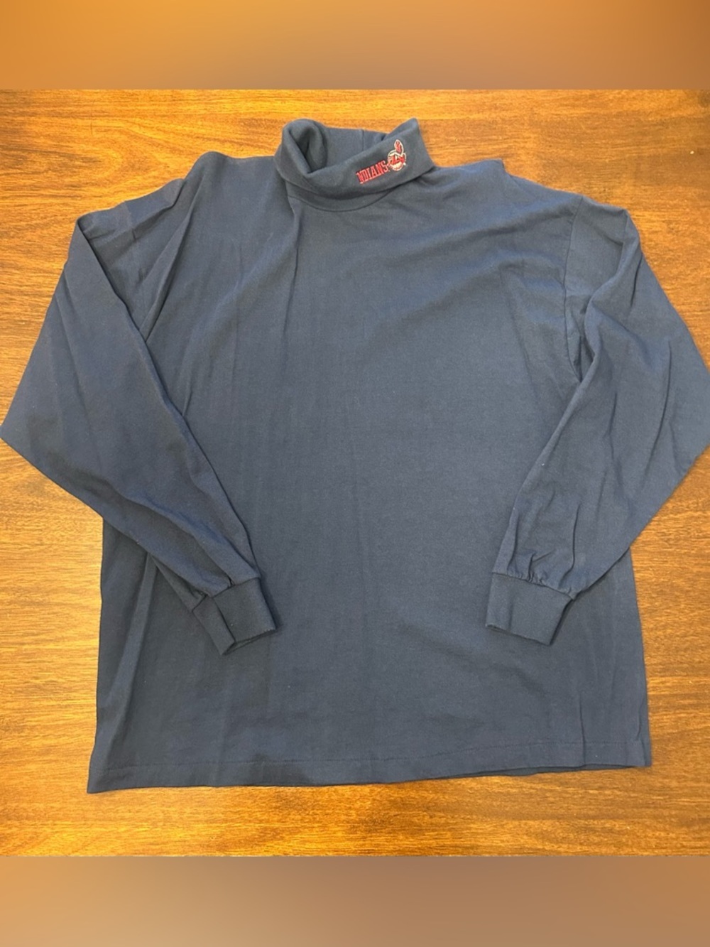 Men's Navy Turtleneck Long-Sleeve Shirt with Embroidered Collar
